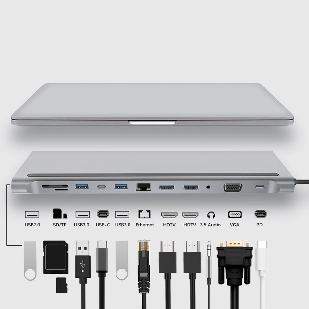 12 в 1 Тип C концентратор USB кабель-Переходник на HDMI VGA RJ45 3 Порты SD/устройство для