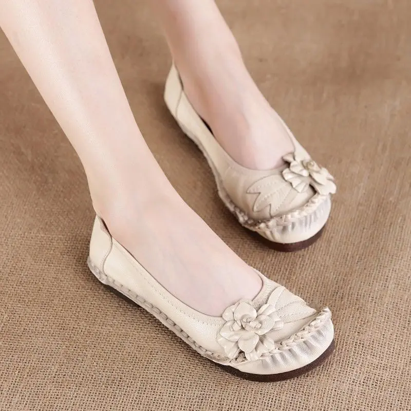 Women Genuine Leather Shoes Female Brand High Quality Comfort Flats Mom Casual Summer Shoes 2023 Fashion Oxford Flats