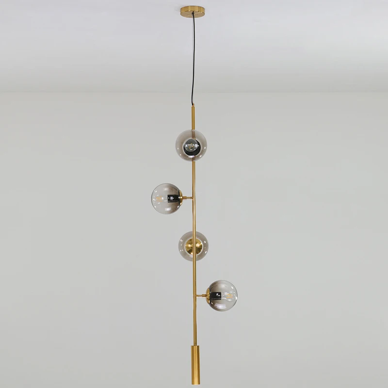 Vertical gold grey Современные линейные столовая светодиодный люстра лампа в виде светящегося шара железа барная Подвесная лампа вертикальный Горизонтальное стеклянный сферическая люстра светодиодный - Цвет абажура: Vertical gold grey