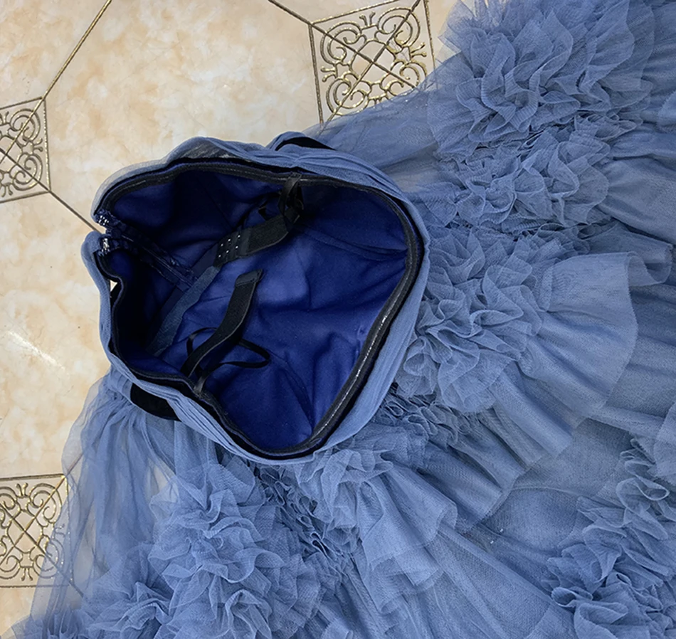 

Ailigou Women's Fluffy Layered Ruffled 2021 Strapless High Quality Bridal Dress Irregular Floor Long Stitching Sexy Party Dress