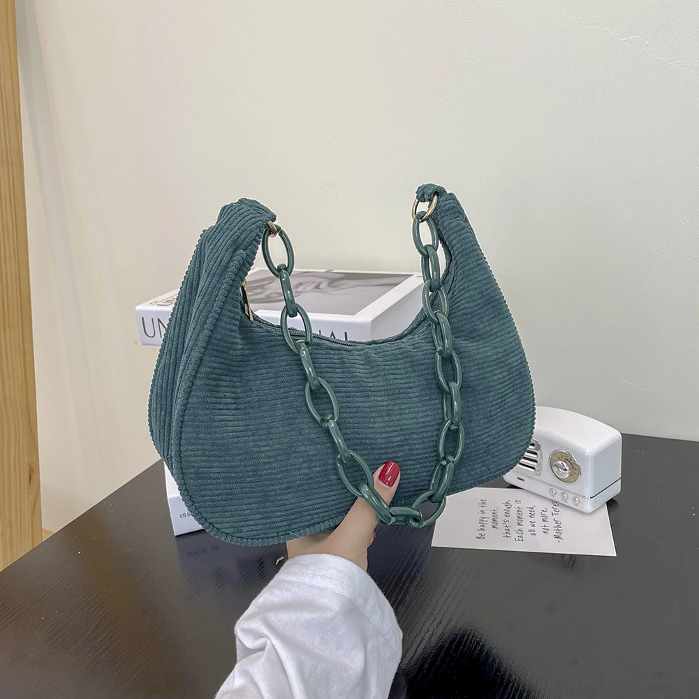 Модные женские вельветовые сумки через плечо, Дизайнерские повседневные сумки на цепочке с простым рисунком под подмышку, маленький кошеле...