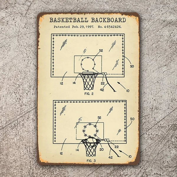 

Basketball Backboard Patent Retro Metal Sign Vintage / Man Cave / Bar / Pub
