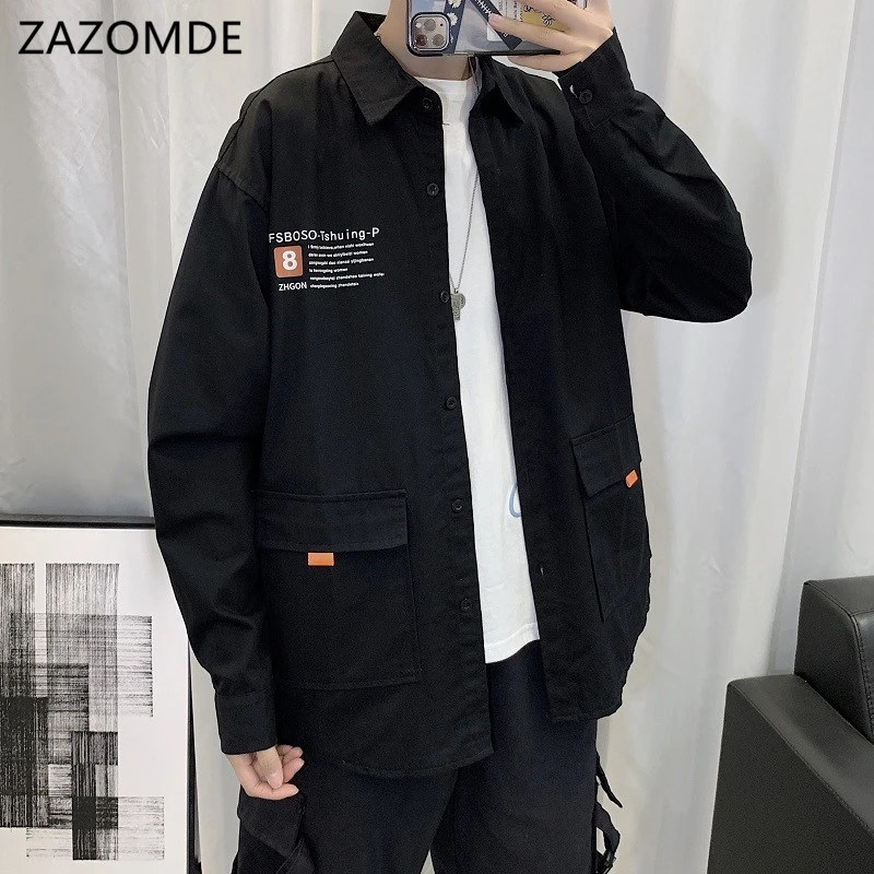 Рубашка мужская с длинным рукавом и буквенным принтом свободного