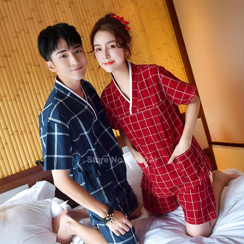 Хлопковое японское кимоно Jinbei с волнистым принтом, пижамный комплект для мужчин и женщин, одежда для пар с v-образным вырезом, банная Пижама Yukata, Пижама
