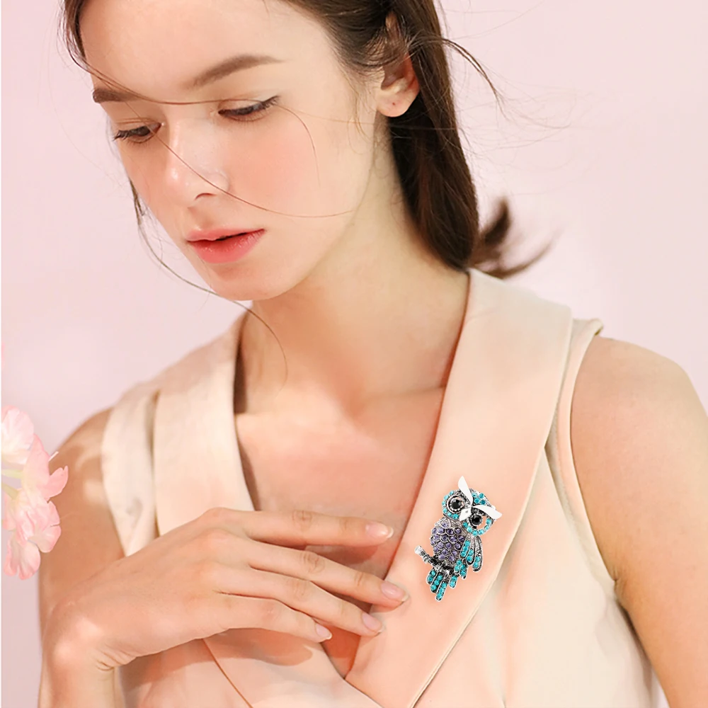 

Брошью в форме Совы из цинкового сплава, цинковый сплав модных вещей творческий подарок на день рождения Искусственный горный хрусталь син...