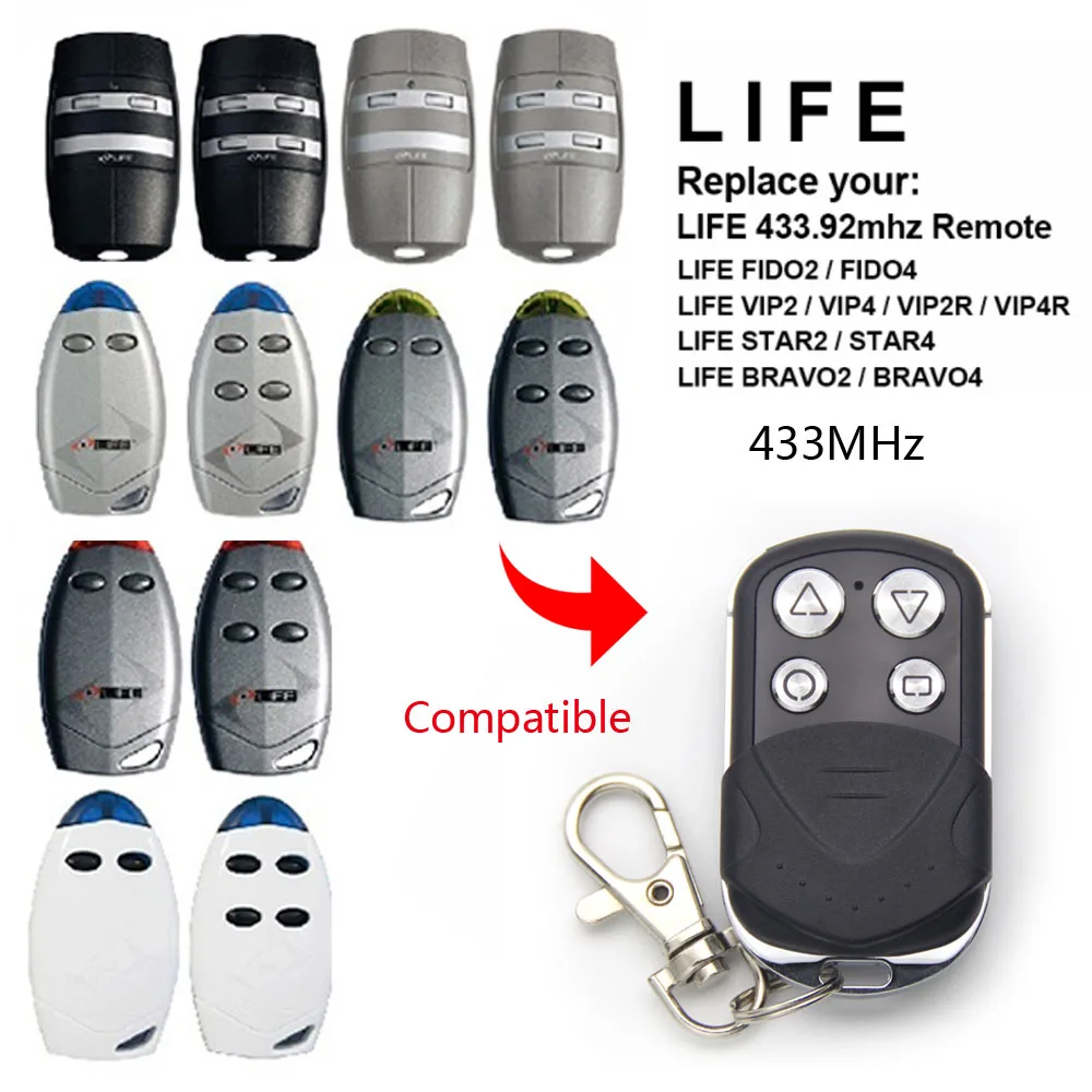 

LIFE FIDO VIP 2 4 BRAVO2 BRAVO4 Garage Gate Remote Control Replacement 433mhz Remote Transmitter