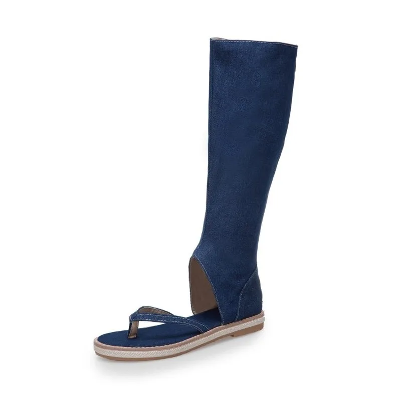 Женские сандалии на плоской подошве Пляжная обувь Джинсовые летние сапоги