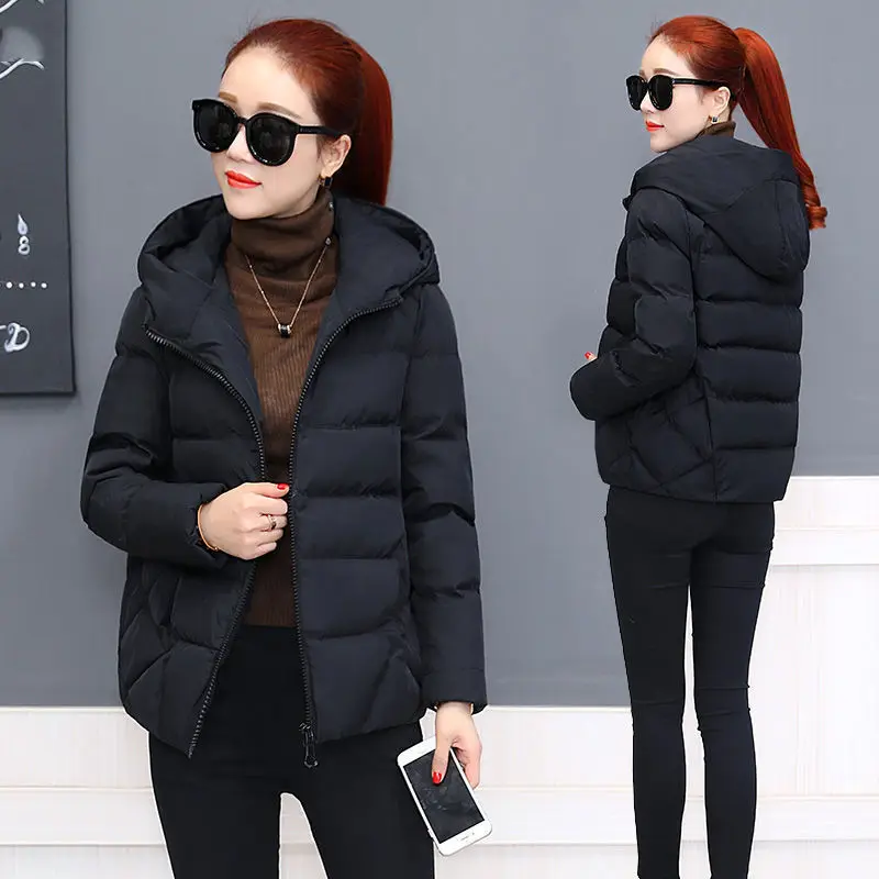 

Off season clearance new large Korean loose thin versatile hooded solid color cotton padded jacket short jacket cotton padded