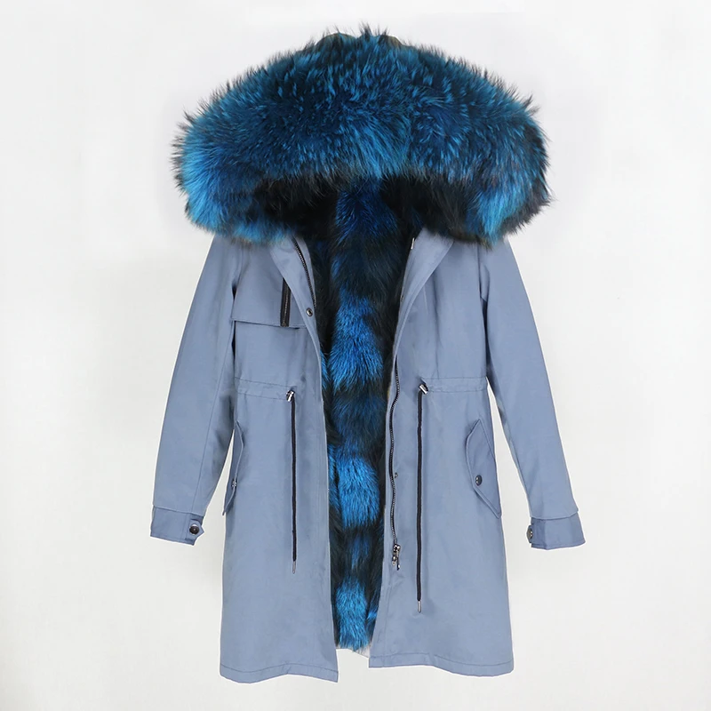 grey blue OFTBUY парка повседневное пальто из натурального меха зимняя куртка для женщин натуральный Лисий меховой капюшон, воротник лиса верхняя одежда на подкладке теплая уличная Новинка - Цвет: grey blue