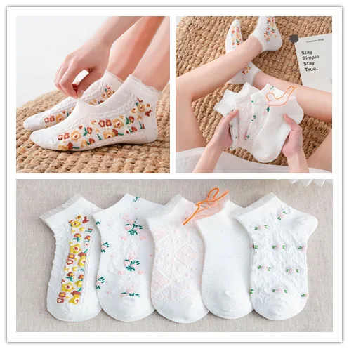 

Women's Socks Lace Floral Print Short Socks Summer Breathable Streetwear Girls Sweet Japanese Kawaii Cute Socks