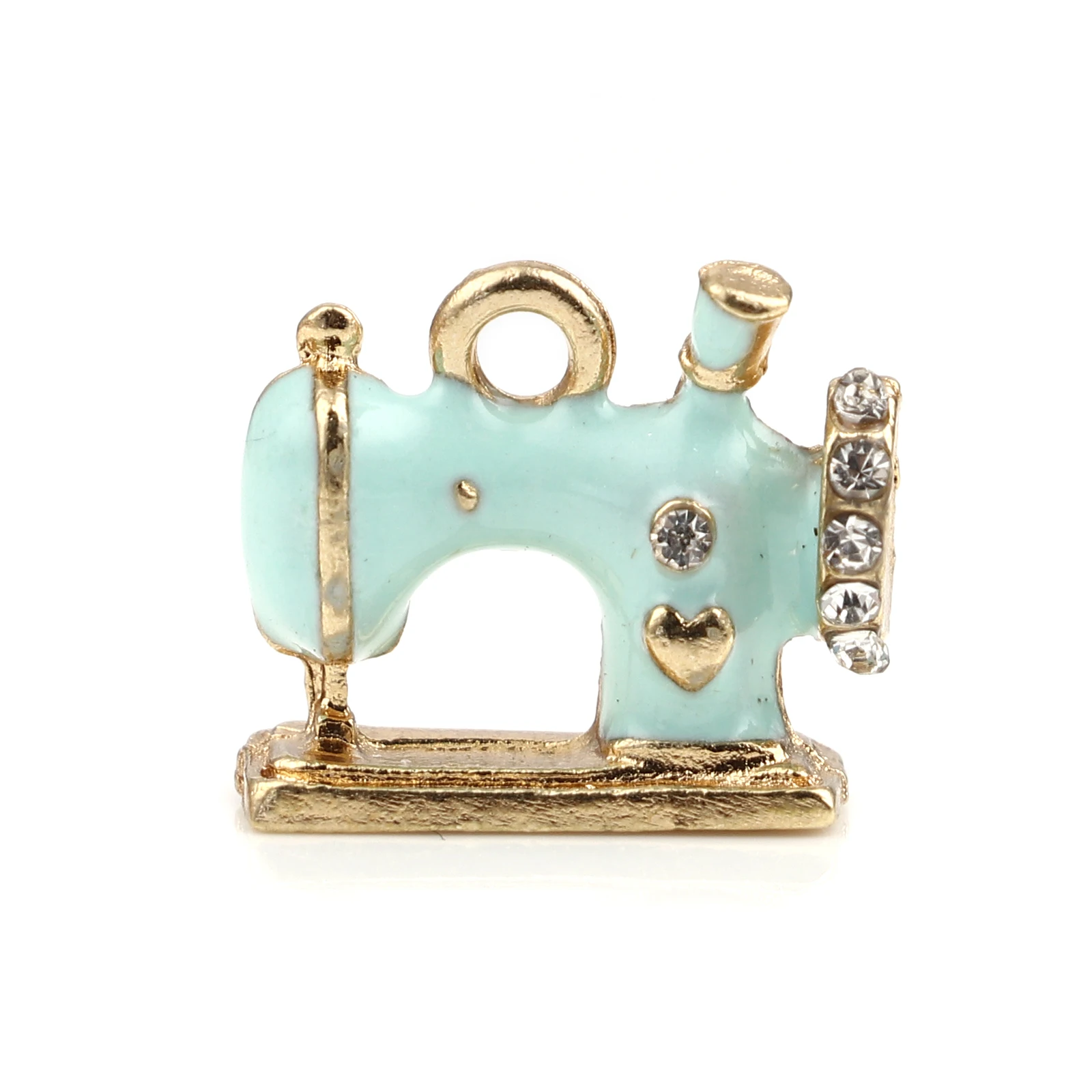 

Creative Sewing Machine Shaped Charms Gold Color Metal Enamel Rhinestone Pendants DIY Making Necklace Jewelry 16mm x 14mm,5PCs