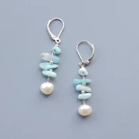 liiji light blue larimar freshwater pearl earrings 925 sterling silver handmade drop earrings elegant jewelry drop shipping
