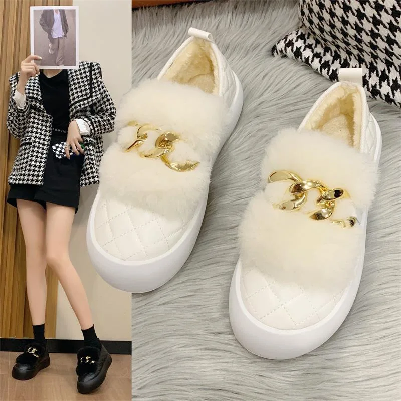 

Женские ботильоны, зимние теплые плюшевые водонепроницаемые ботинки для снежной погоды с металлическим украшением, повседневная обувь на ...