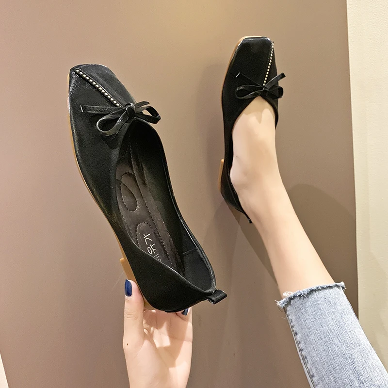 Большие размеры 35–43 весенние женские модные туфли с узлом бабочкой без шнуровки