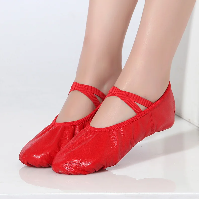 Genuine Leather Flat Slippers White Beige Red Black Salsa Ballet Shoes For Girls Children Woman Yoga Gym |