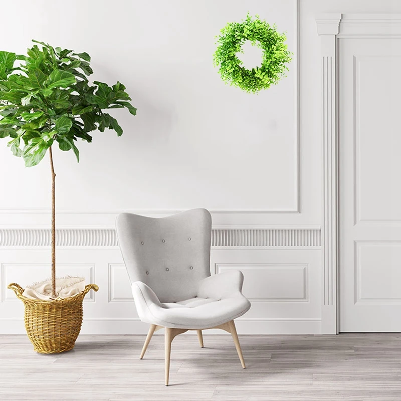 Искусственный венок из самшита с зелеными листьями для дома и улицы зеленый