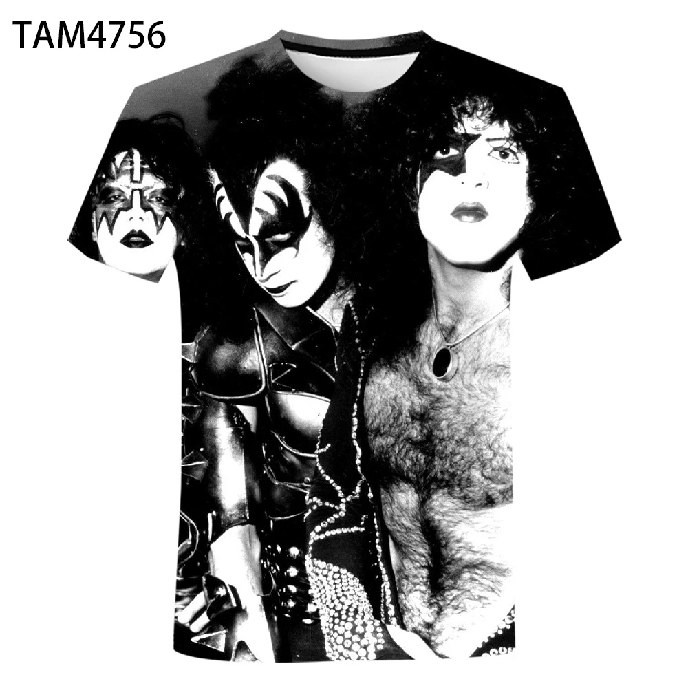 

Summer Men's 3D Printed Pattern Kiss Rock Band Breathable And Quick-Drying Children's Short-Sleeved T-Shirt