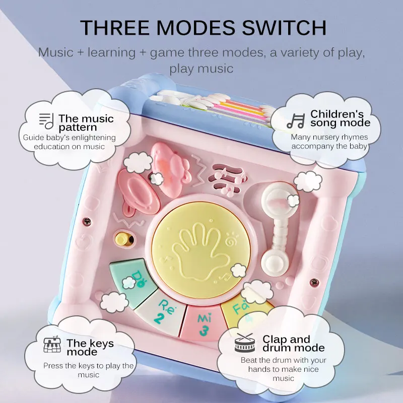 

Multifunctional Musical Box Toddler Funny Hand Drum Toy Baby Activity Cube Geometric Blocks Toys Infant Sorting Music Plaything