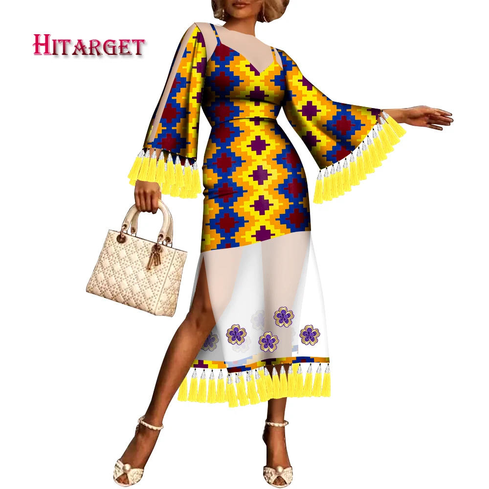 Африканское Платье с принтом Boubou женское Сетчатое платье кисточками Дашики
