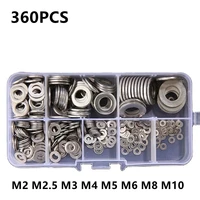 360pcs m2 m2 5 m3 m4 m5 m6 m8 m10 stainless steel washer plain washer kit screw fastener hardware assortment accessories