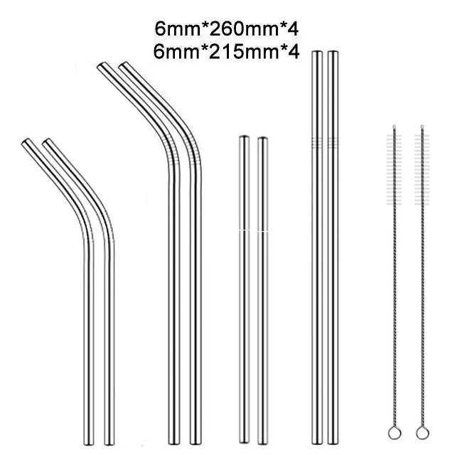 Pack8-2Brush 260 х 6 мм многоразовая пивная соломенная Высокое качество 304 Нержавеющая сталь металлическая соломинка с чистящая щетка для кружек 20/30 унций - Цвет: Pack8-2Brush