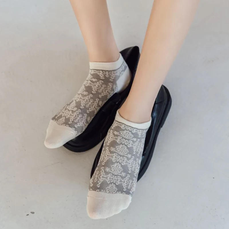 4 Pairs Korean Fashion Ankle Socks WomenSet Designer Harajuku Short Mujer Flowers Print Slouch Cool Sock Pack Gifts Calcetines