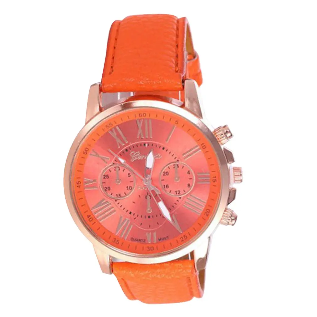 09 Fashion Brand Multi-function Analogue Round Big Dial Quartz Leather Strap Watch Wristwatch Coloful Strap - Цвет: 09
