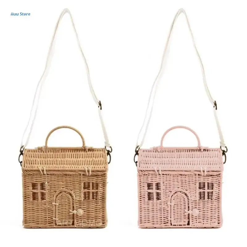 

Small House Shape Portable Messenger Bag Handmade Rattan Woven Storage Bag