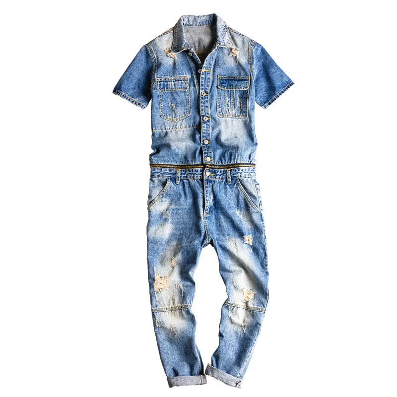 Джинсы + джинсовая куртка мужской комбинезон летняя с коротким рукавом костюм