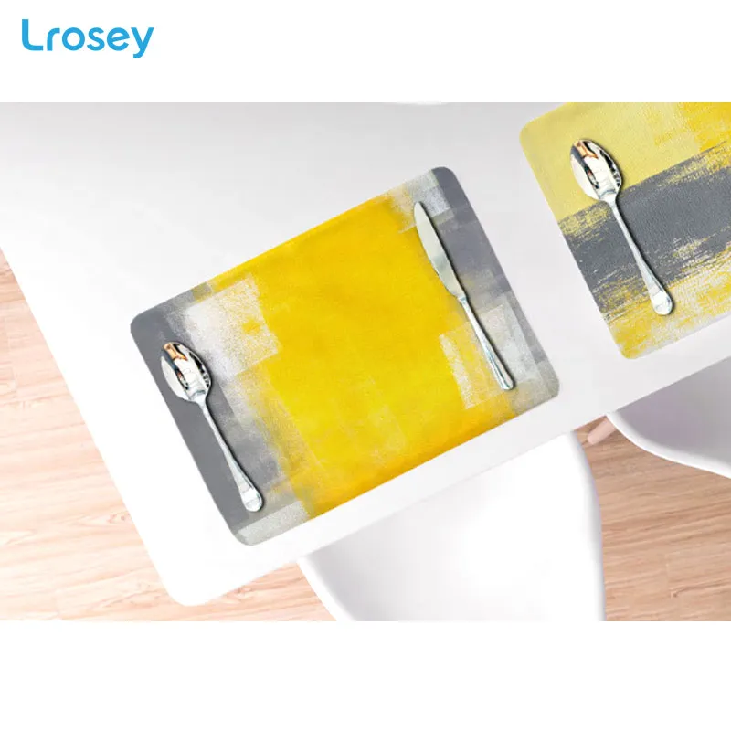 Yellow graffiti placemat simple modern ins cloth cotton and linen table mat insulation pad western food kitchen accessories | Дом и сад