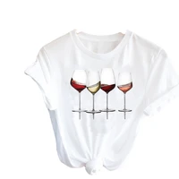 women printing clothing wine lady short sleeve casual cartoon fashion clothes print tee top tshirt female graphic t shirt