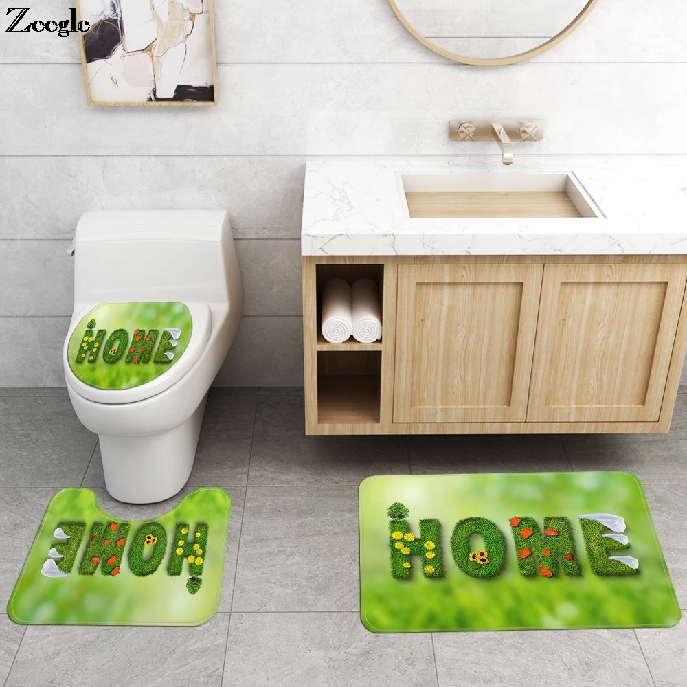 Beste 4Pcs Badmat Set Bloem En Gras Brief Tapijt Tapijt Badkamer Mat Set Toilet Seat Cover Mat Anti-slip Vloer Tapijt Voor Badkamer