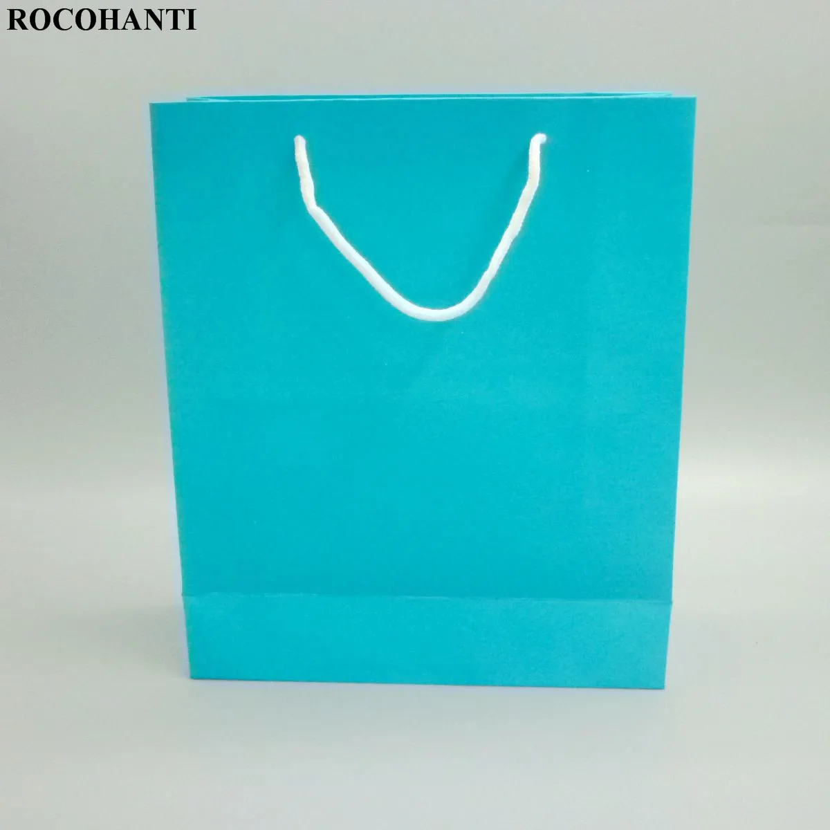 5X250 GSM картонные бумажные пакеты Skyblue рекламная сумка для покупок с ручками из хлопчатобумажной веревки для одежды бутиков средних размеров