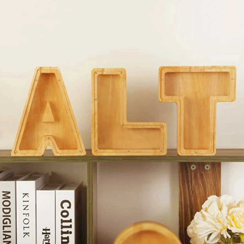 

26 English Alphabet Piggy Bank Children'S Gift Wooden Coin Piggy Box Jar Coin Storage Box Desktop Decoration Home Decoration