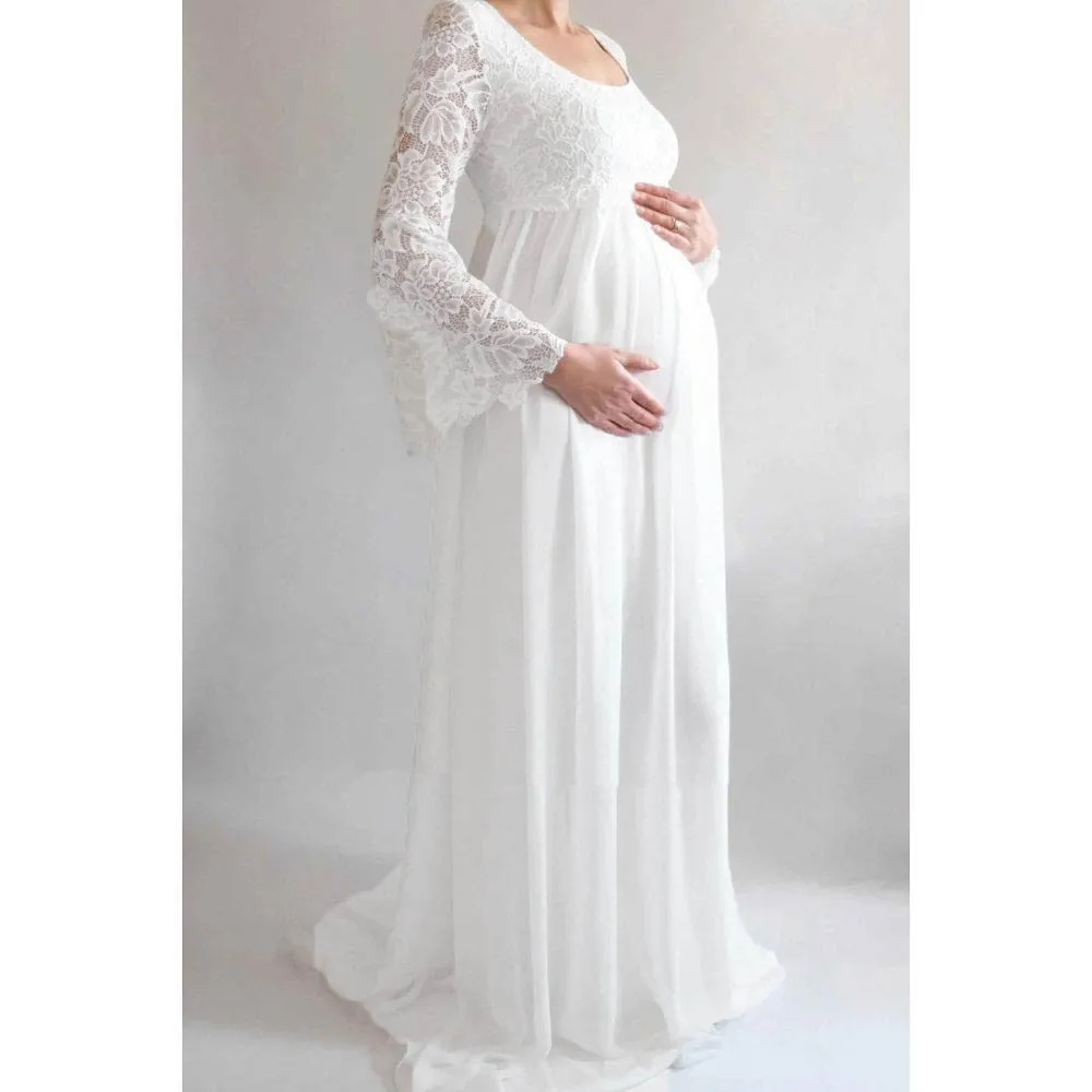 Белый Vestido de Noiva шифоновое свадебное платье с высокой талией для беременных, свадебные платья с расклешенными рукавами для беременных женщин, платья для невесты в стиле ампир - Цвет: Белый