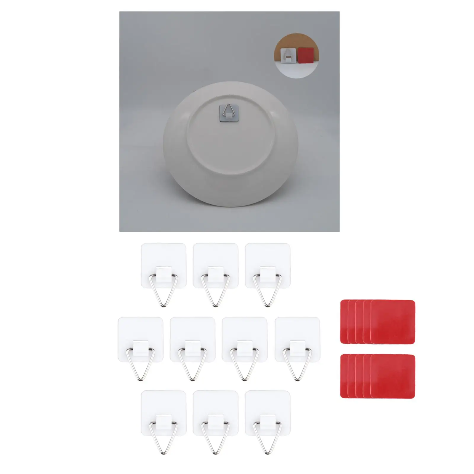 

10PCS Small Square Invisible Dish Hook Set Portable Self-Adhesive Plate Holder For Wall