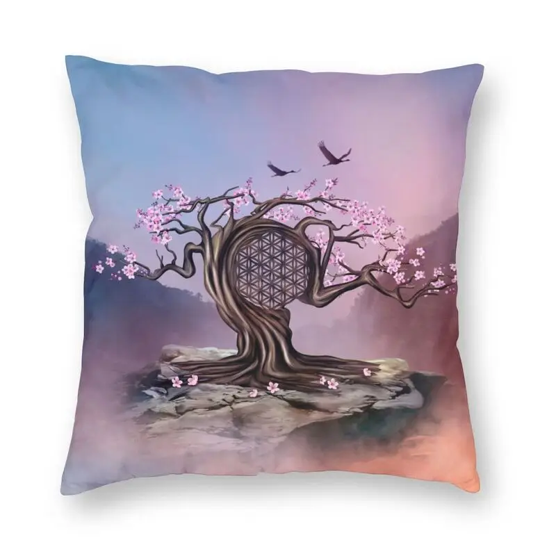 

Blossoming Flower Of Life Tree Throw Pillow Cover Decoration Custom Sacred Geometry Cushion Cover 45x45 Pillowcover for Sofa