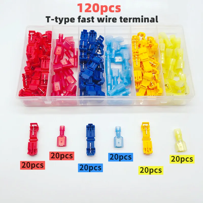

120pcs boxed T-type terminal block wire connection clip quick peel-free connector plug industrial/home wiring accessory cable