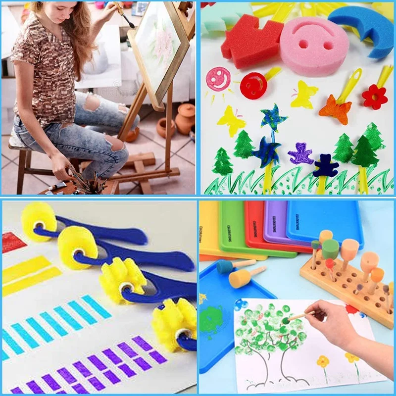 

HOT-(47Pieces) Kids Washable Paint Brushes Set Paint Sponges Brushes, Assorted Painting Drawing Tools For Kids Toddlers