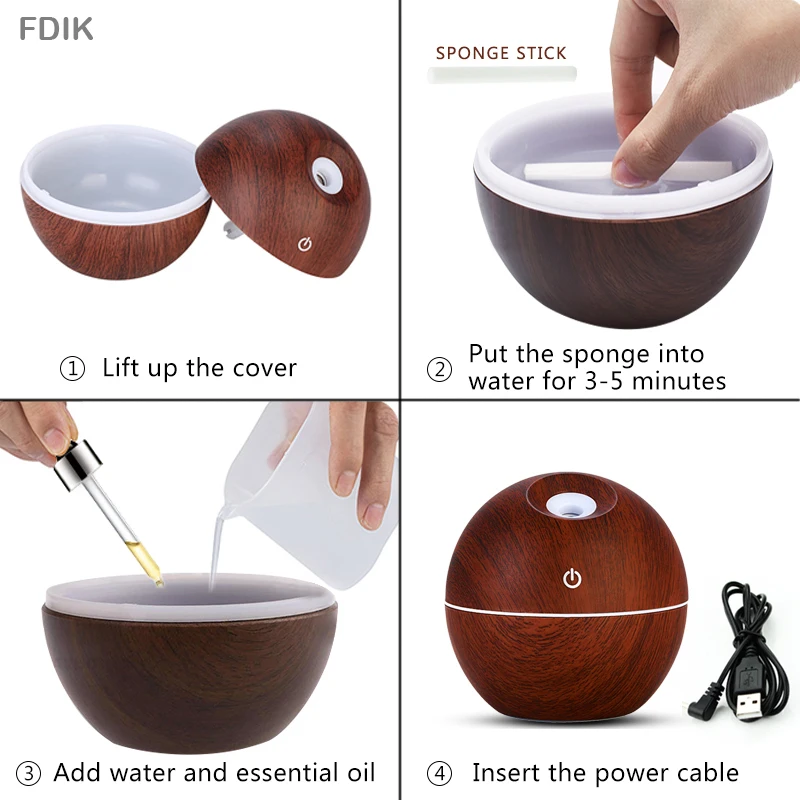 

USB Aroma Essential Oil Diffuser Ultrasonic Air Home Humidifier Mini Mist Maker Aroma Diffuser 130ML 7 Color LED Light Office