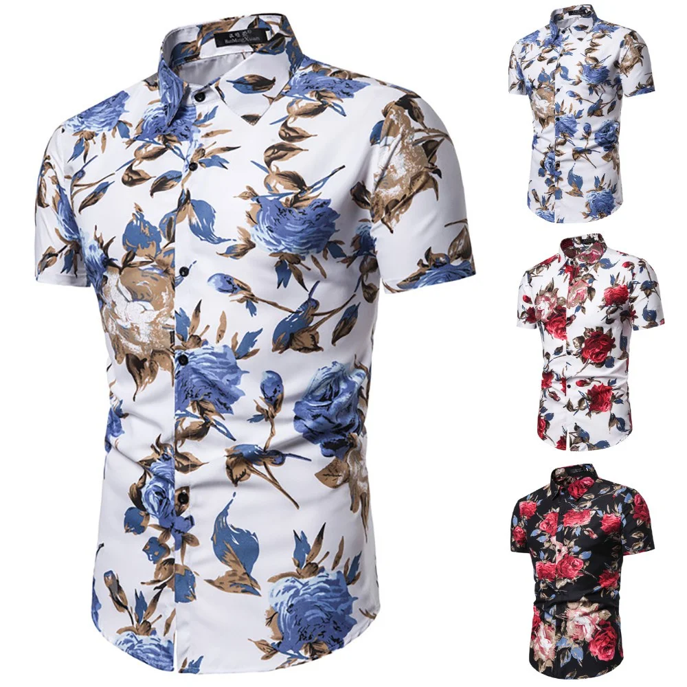 

Men Printing Short Sleeve Shirt Buttons Lapel Casual Slim Korea Stylish Summer