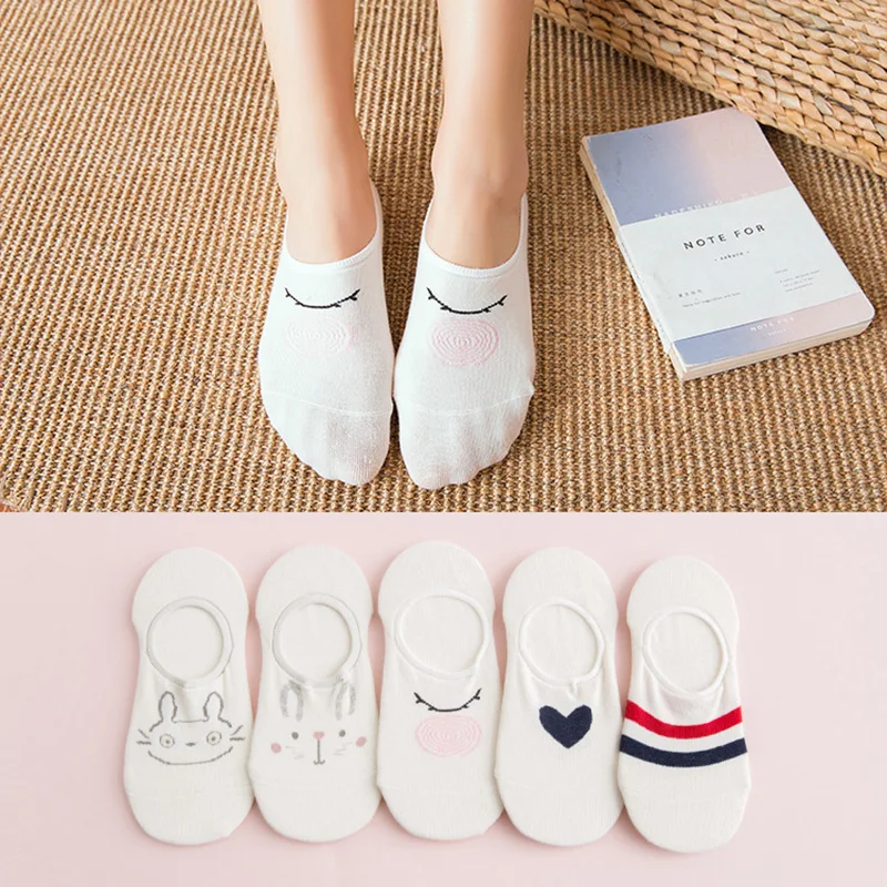 New Cartoon Women Invisible Boat Socks Silicone Non-slip Breathable Comfortable Cute Female High Quality 5Pairs/lot | Женская одежда