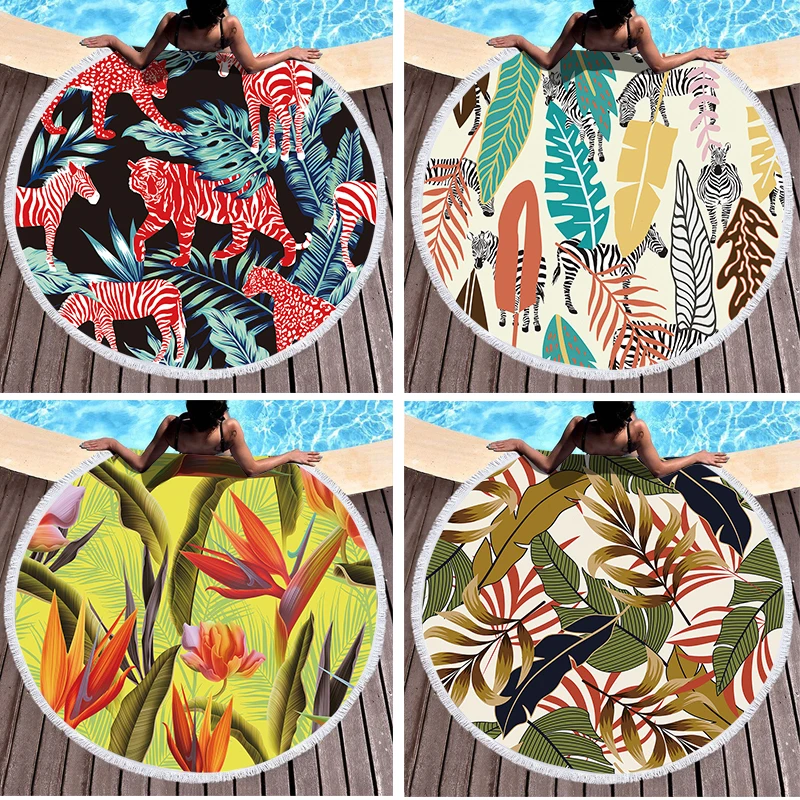 

Tropical Style Plant And Animal Print Beach Towel Microfiber Digital Print Swimming Pool Beach Towel Blanket Shower Beach Towel