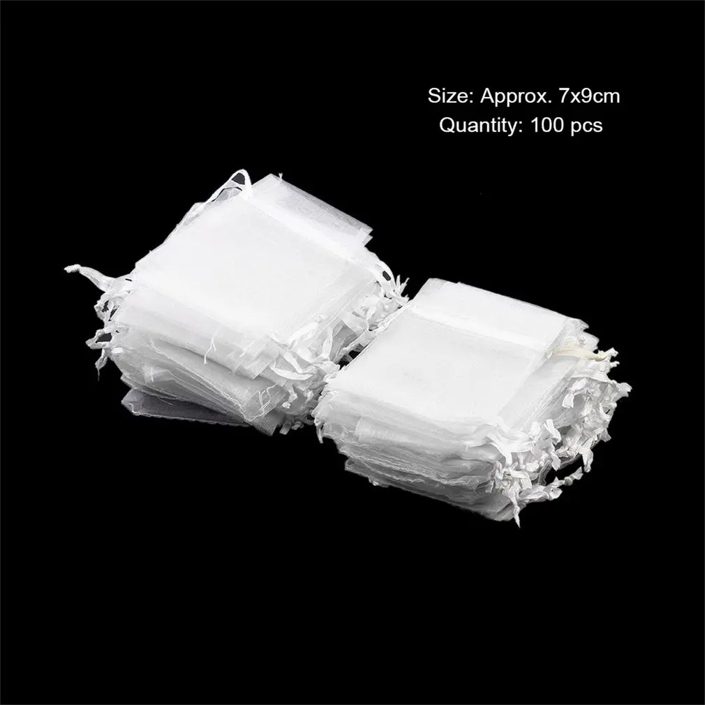 

Wholesale 100pcs/lot Drawable White Small Organza Bags 7x9cm Favor Wedding Christmas Gift Bag Jewelry Packaging Bags & Pouches