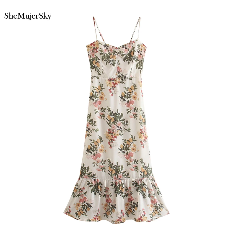 

Женское платье-миди на бретельках SheMujerSky, Летнее белое платье с цветочным принтом, открытой спиной и эластичной талией, 2021 jurken