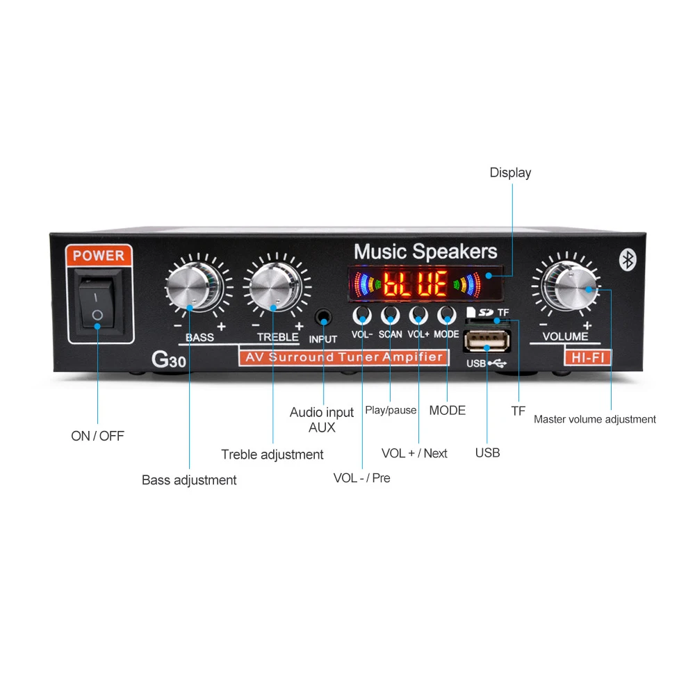 Household G30 Power Amplifier Mini BT 87.5MHz-108.0MHz HiFi Amplifiers Stereo Home Audio Digital Sound | Автомобили и мотоциклы