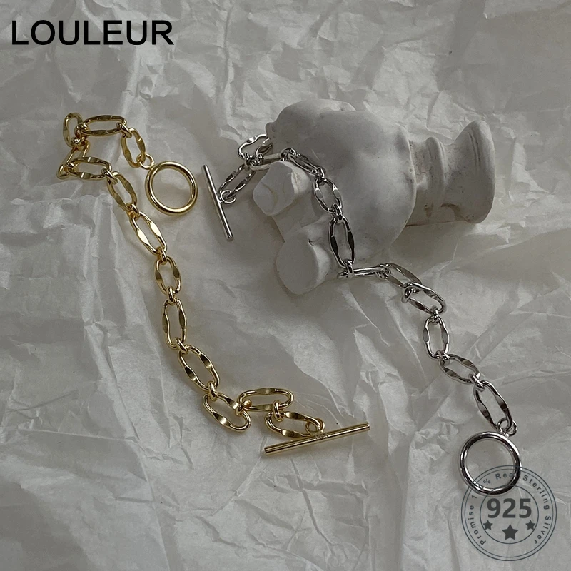 Женские широкие браслеты LouLeur из стерлингового серебра 925 пробы с толстой круглой