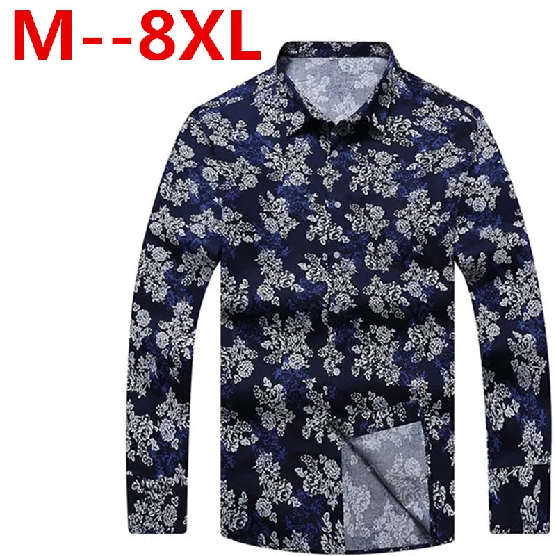 

Рубашка мужская с длинным рукавом, Повседневная Деловая сорочка Slim Fit с принтом, брендовая мягкая и удобная одежда, 10XL 8XL 6XL