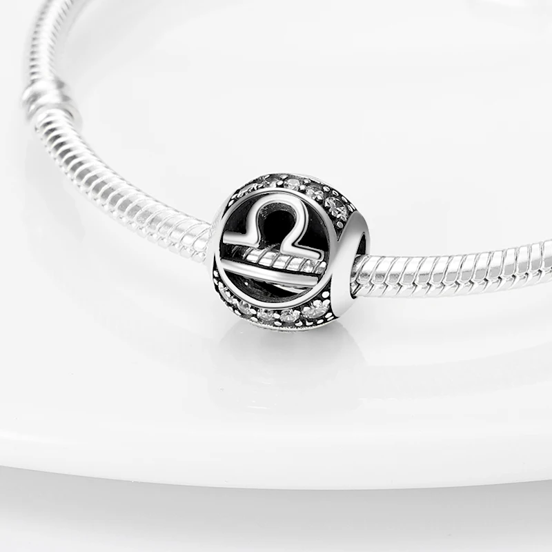 

plata charms of ley silver color Round Twelve Constellation Series- Libra Charms Bead Fit Original Pandora Bracelet Fine Jewelry