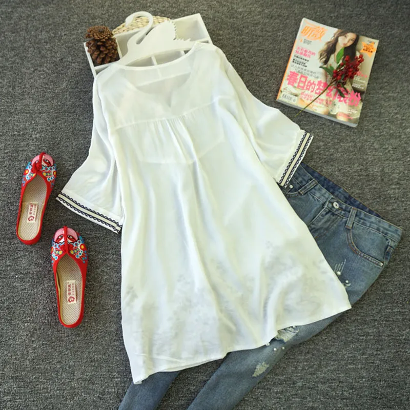 Хлопковая блузка размера плюс Летняя туника 2020 модные повседневные блузки с